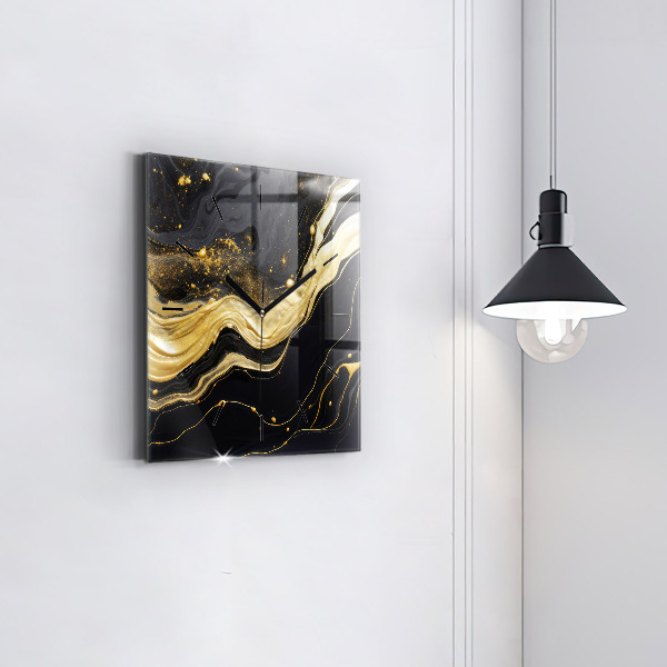 Čtvercové nástěnné hodiny Zlatý mramor