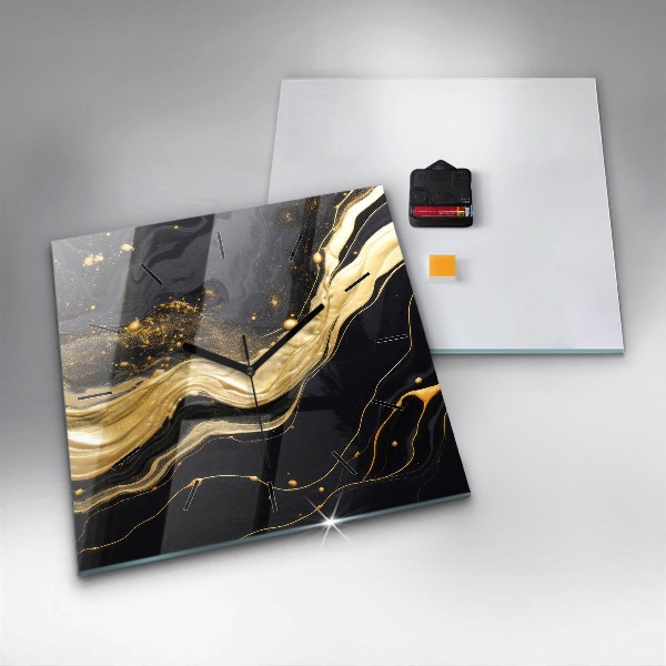 Čtvercové nástěnné hodiny Zlatý mramor