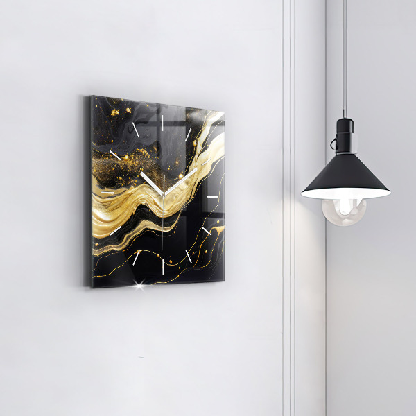 Čtvercové nástěnné hodiny Zlatý mramor