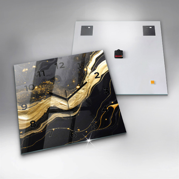 Čtvercové nástěnné hodiny Zlatý mramor