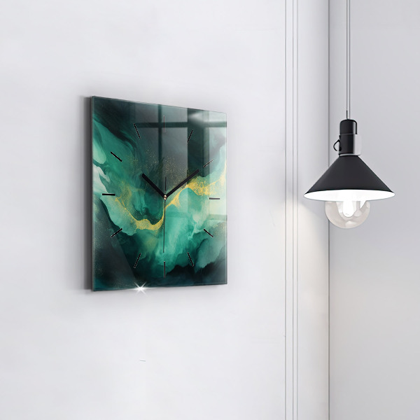 Čtvercové nástěnné hodiny Zelený mramor