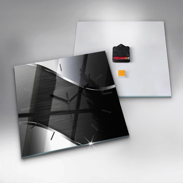 Čtvercové nástěnné hodiny Černé a stříbrné linie