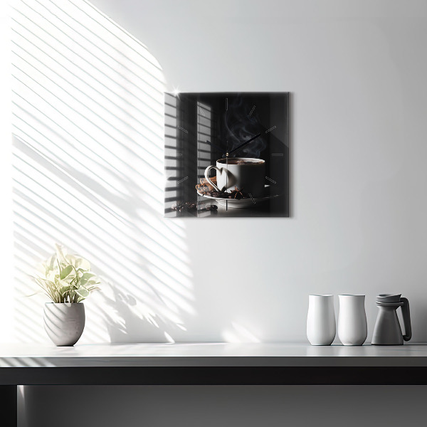 Čtvercové nástěnné hodiny Šálek kávy