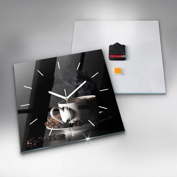 Čtvercové nástěnné hodiny Šálek kávy