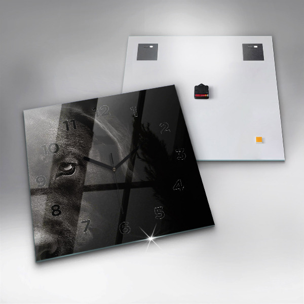 Skleněné hodiny čtvercové Skotský pes a kočka