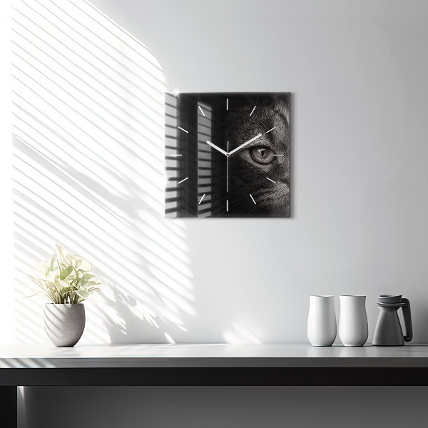 Skleněné hodiny čtvercové Skotský pes a kočka