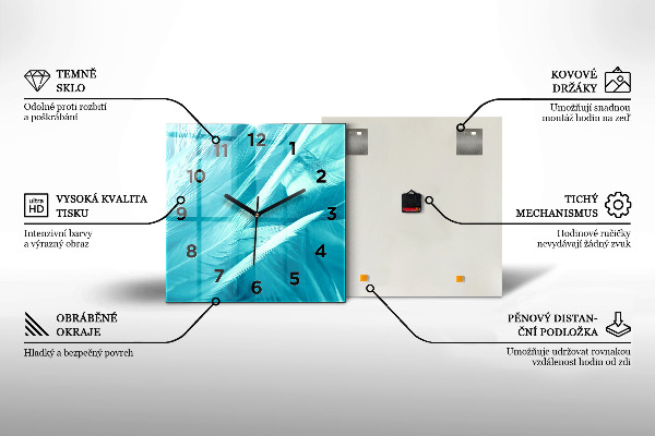 Čtvercové nástěnné hodiny Modré listy