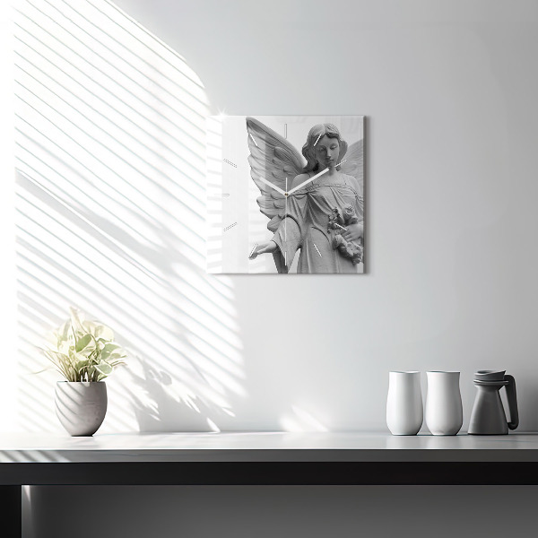 Čtvercové nástěnné hodiny Stará socha anděla