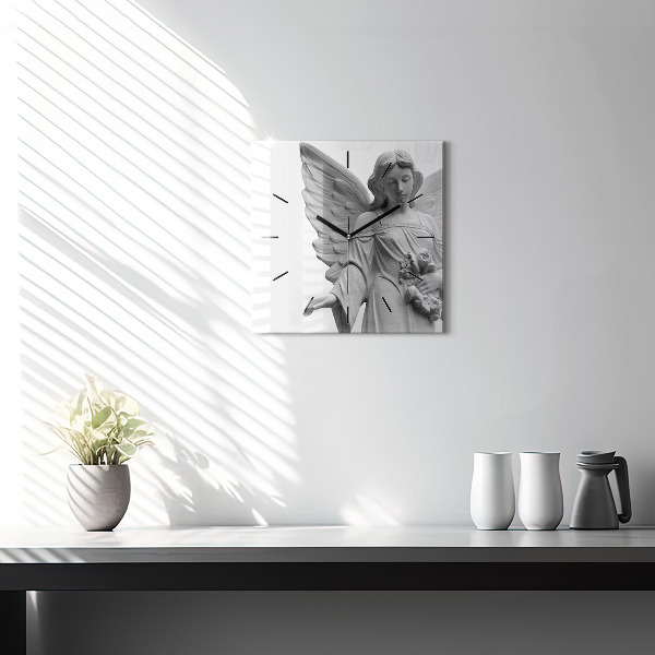 Čtvercové nástěnné hodiny Stará socha anděla