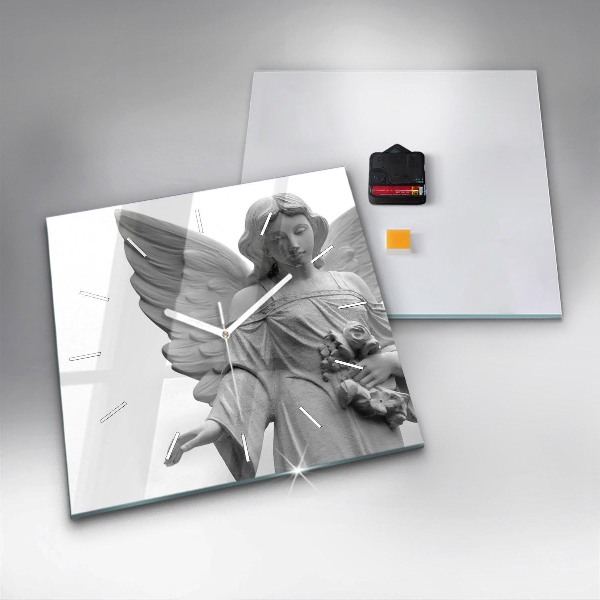 Čtvercové nástěnné hodiny Stará socha anděla