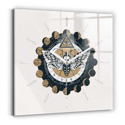 Čtvercové nástěnné hodiny Fáze měsíce a oka