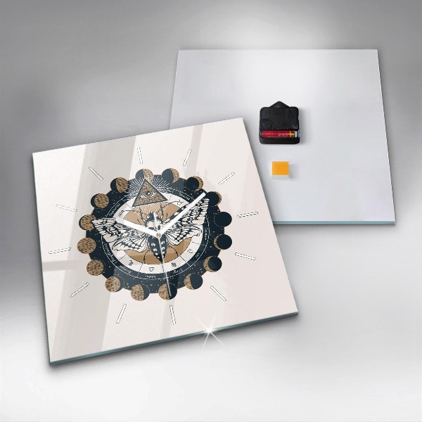 Čtvercové nástěnné hodiny Fáze měsíce a oka