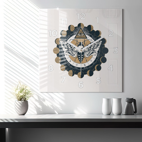 Čtvercové nástěnné hodiny Fáze měsíce a oka