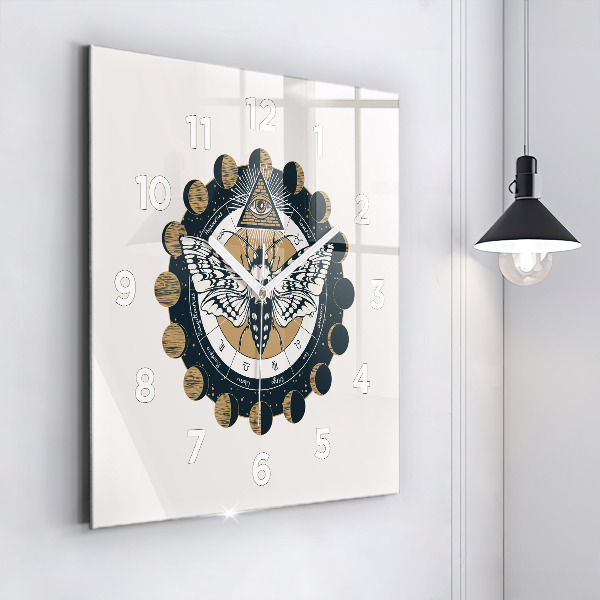 Čtvercové nástěnné hodiny Fáze měsíce a oka