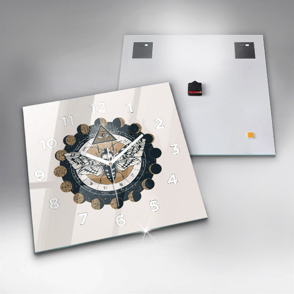 Čtvercové nástěnné hodiny Fáze měsíce a oka