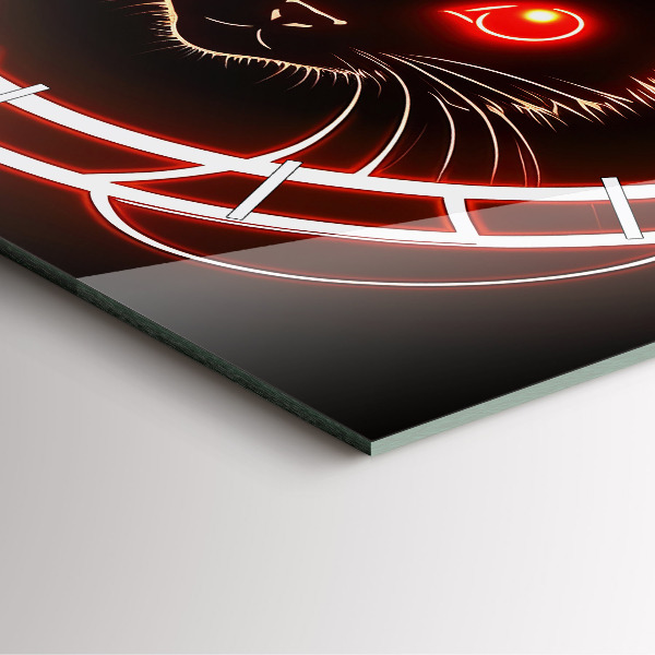 Čtvercové nástěnné hodiny Kočka s červenýma očima