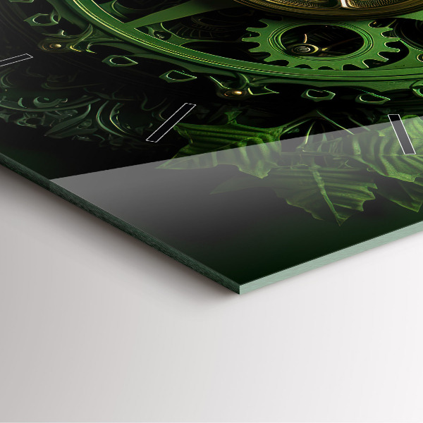 Čtvercové nástěnné hodiny Zelený mechanismus