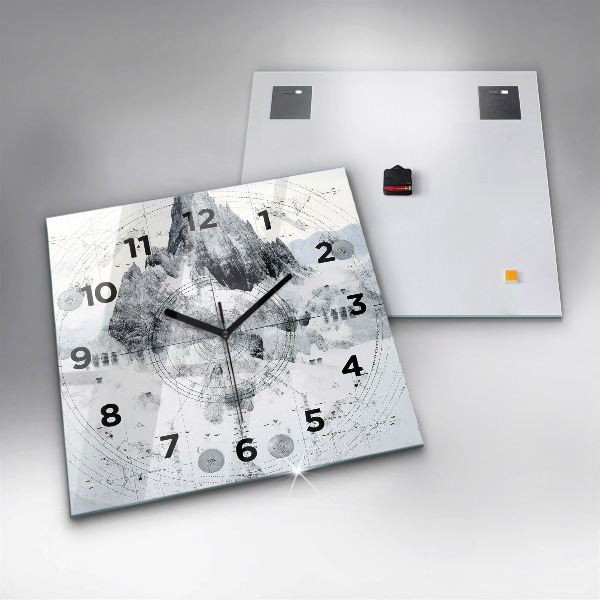 Čtvercové nástěnné hodiny Kresba hor