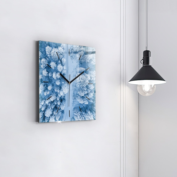 Čtvercové nástěnné hodiny Les z dronu