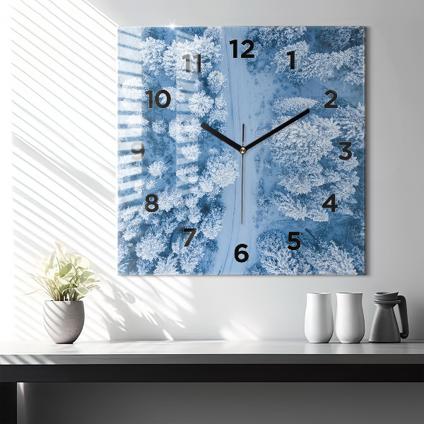 Čtvercové nástěnné hodiny Les z dronu