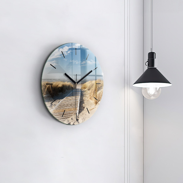 Kulaté skleněné hodiny s fotkou Pohled na pláž
