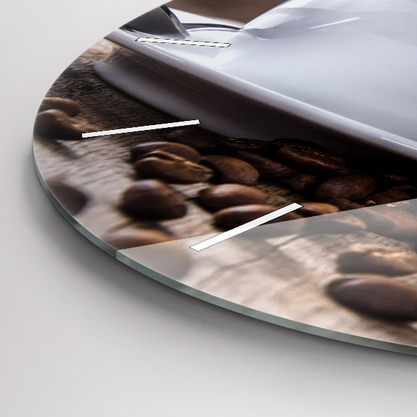 Kulaté skleněné hodiny s fotkou Šálek kávy