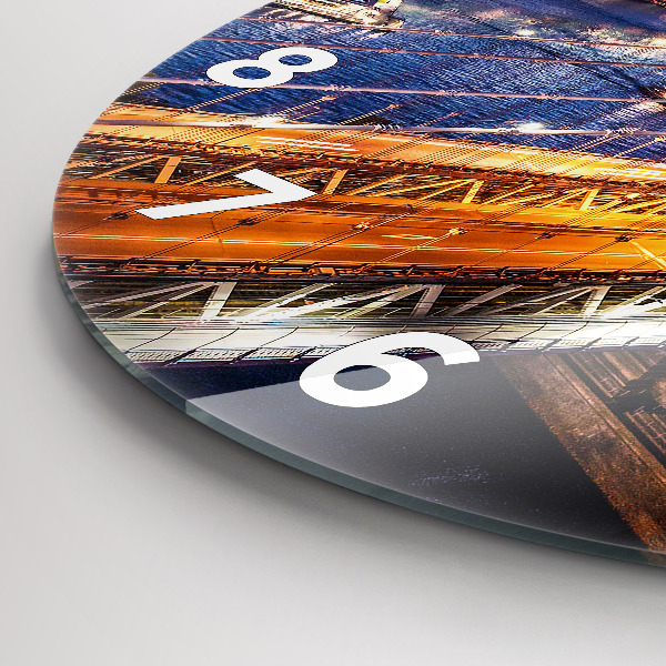 Kulaté skleněné hodiny s fotkou New York a západ slunce