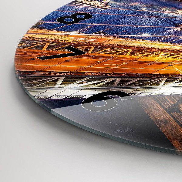 Kulaté skleněné hodiny s fotkou New York a západ slunce