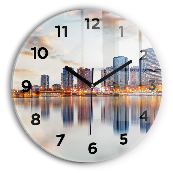 Kulaté skleněné hodiny s fotkou Panorama s Eiffelovou věží