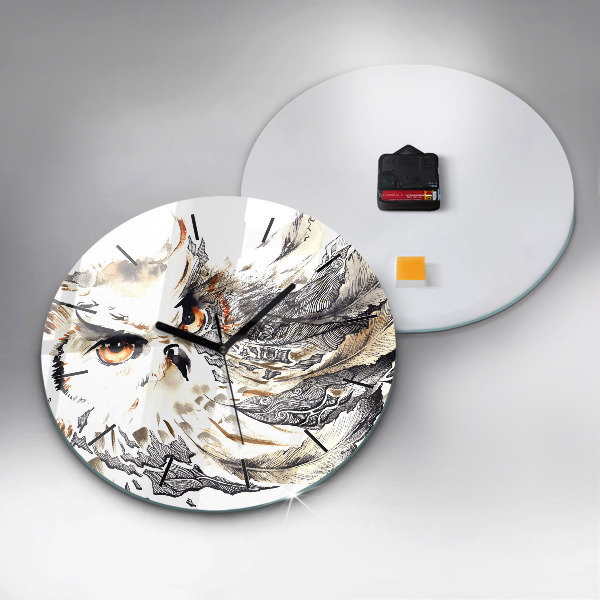 Kulaté skleněné hodiny s fotkou Sova symbol moudrosti