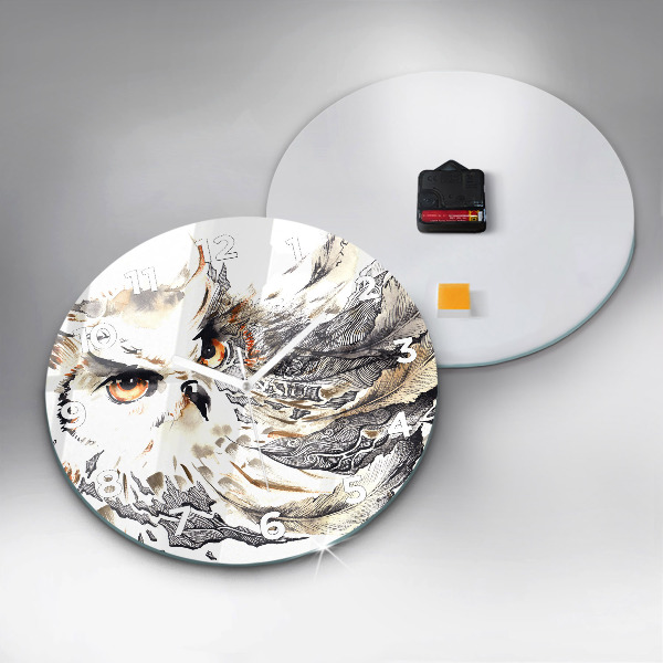 Kulaté skleněné hodiny s fotkou Sova symbol moudrosti