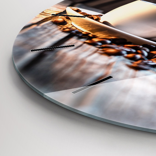 Kulaté skleněné hodiny s fotkou Šálek kávy