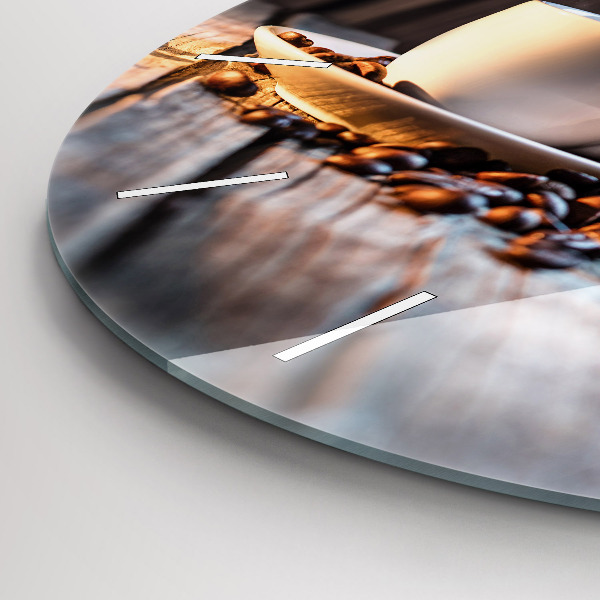 Kulaté skleněné hodiny s fotkou Šálek kávy