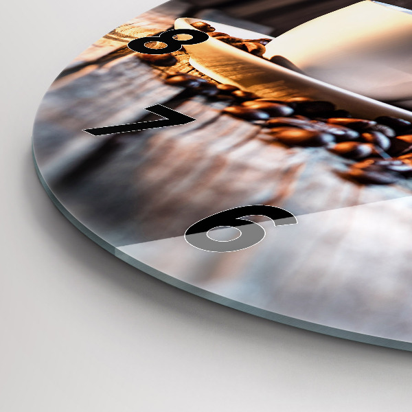 Kulaté skleněné hodiny s fotkou Šálek kávy