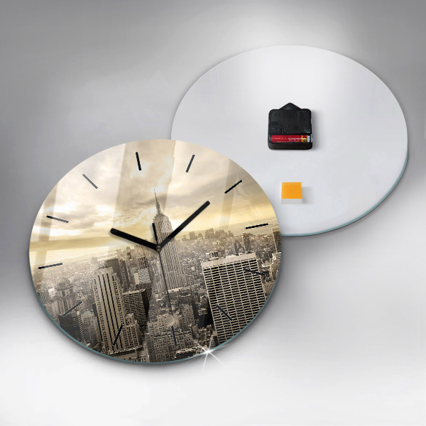 Kulaté skleněné hodiny s fotkou Mrakodrap v New Yorku