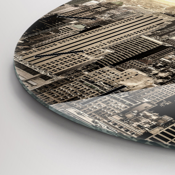Kulaté skleněné hodiny s fotkou Mrakodrap v New Yorku