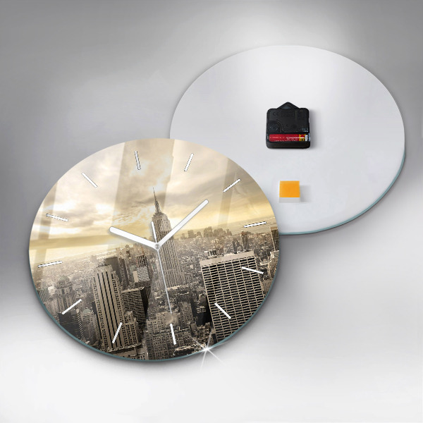 Kulaté skleněné hodiny s fotkou Mrakodrap v New Yorku
