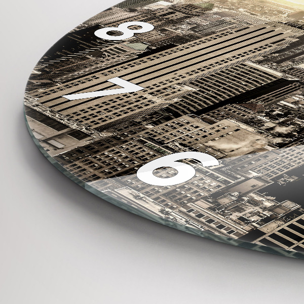 Kulaté skleněné hodiny s fotkou Mrakodrap v New Yorku