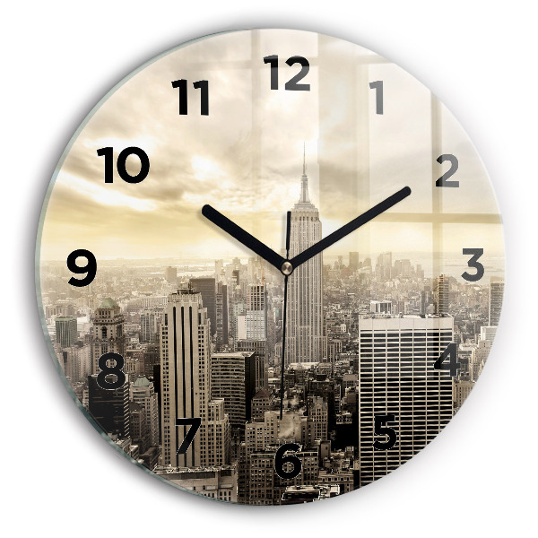 Kulaté skleněné hodiny s fotkou Mrakodrap v New Yorku
