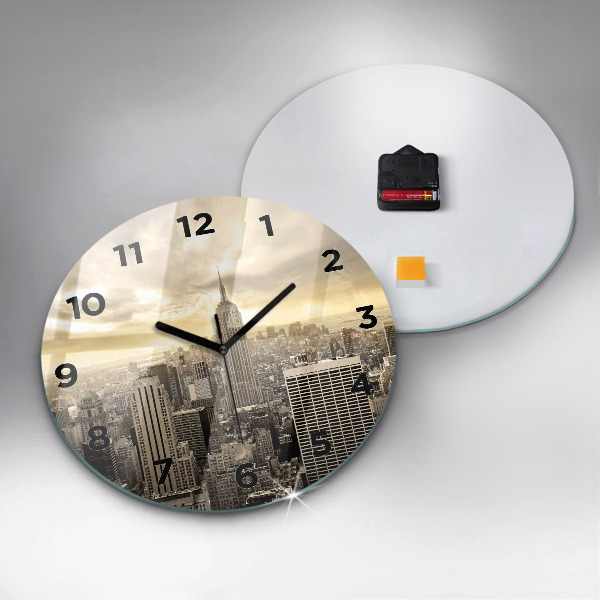Kulaté skleněné hodiny s fotkou Mrakodrap v New Yorku