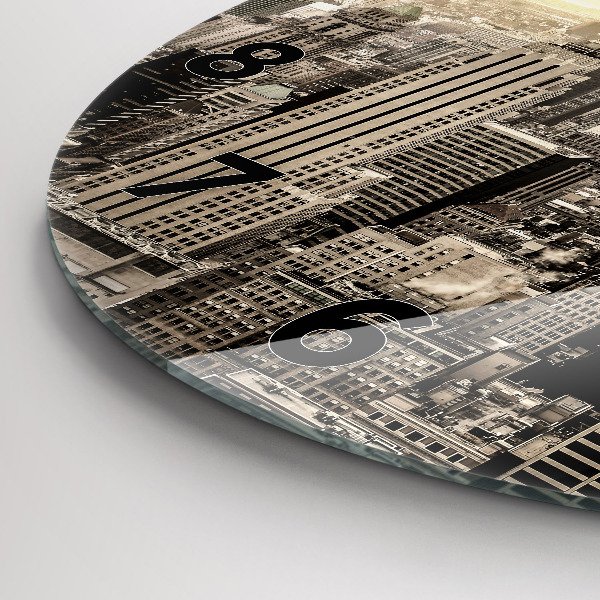 Kulaté skleněné hodiny s fotkou Mrakodrap v New Yorku