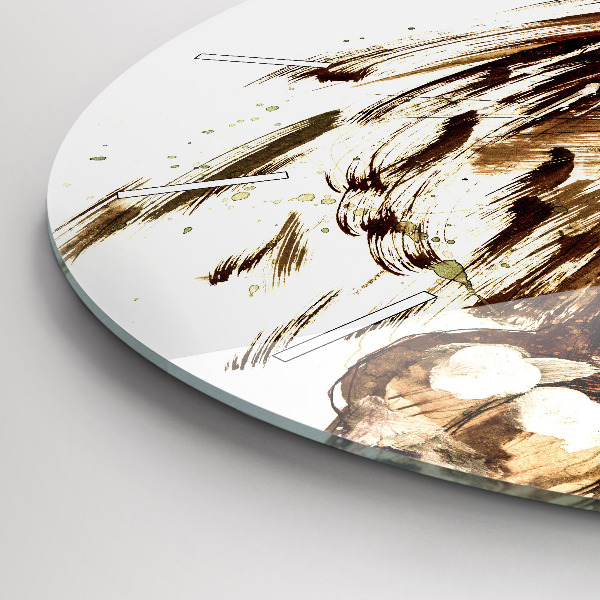 Kulaté skleněné hodiny s fotkou Ilustrace hnědého lva