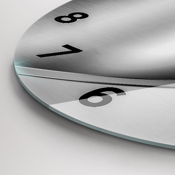 Kulaté skleněné hodiny s fotkou Šedá kovová abstrakce