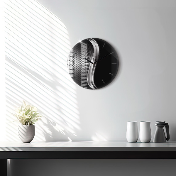 hodiny na skle Černá kovová abstrakce