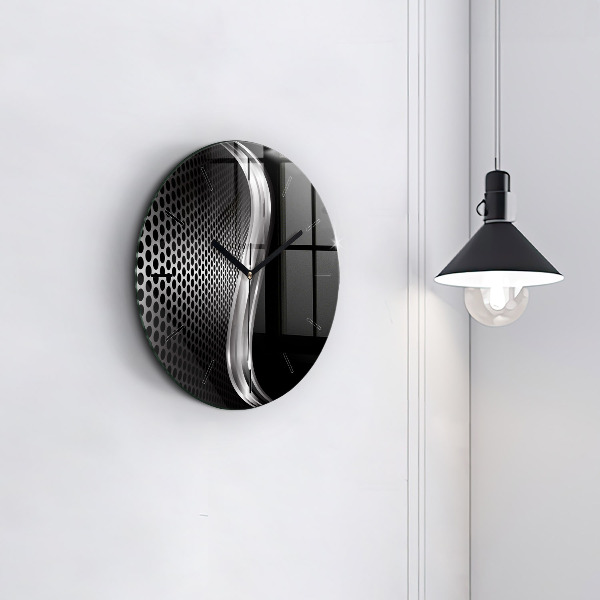 hodiny na skle Černá kovová abstrakce