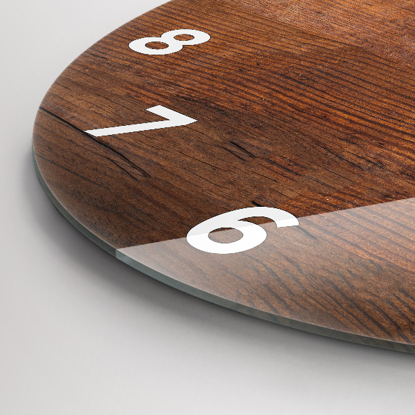 Kulaté skleněné hodiny s fotkou Staré dřevo