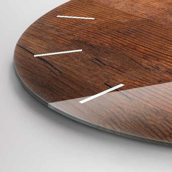 Kulaté skleněné hodiny s fotkou Staré dřevo