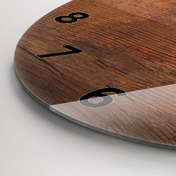 Kulaté skleněné hodiny s fotkou Staré dřevo