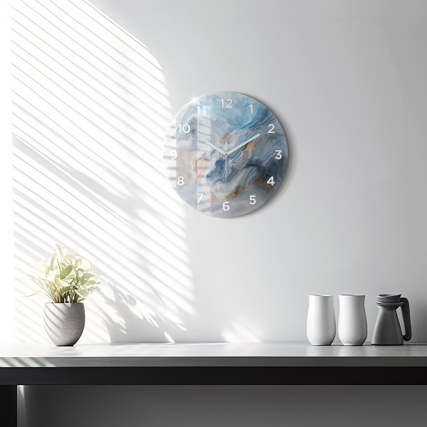 Kulaté skleněné hodiny s fotkou Mramorový vzor