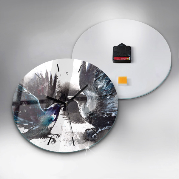 Kulaté skleněné hodiny s fotkou Malovaní ptáci